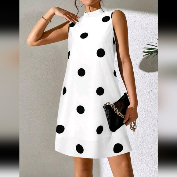 Polka Dot Print Sleeveless Dress - Picture 5 of 6